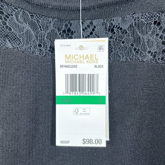 NEW Michael Kors Womens L Crewneck Lace Long sleeve Knit Top Black - Picture 6 of 9